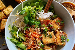 Vietnamese fried lemongrass tofu vermicelli bowl    